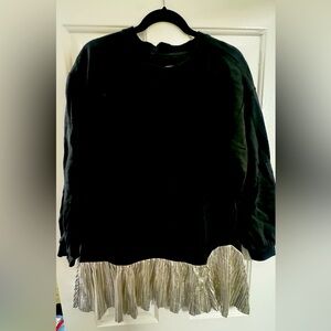 Black Sweatshirt/Tunic with Metallic Silver Pleated Hem PILCRO
